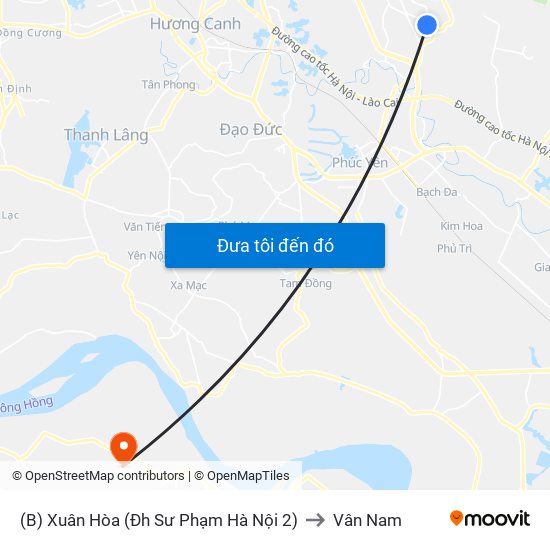 (B) Xuân Hòa (Đh Sư Phạm Hà Nội 2) to Vân Nam map