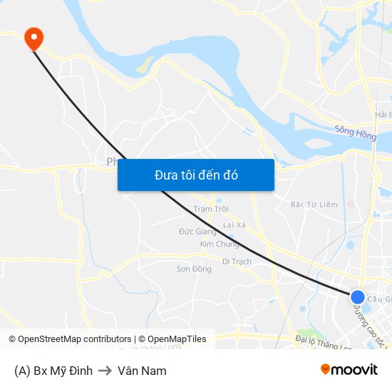 (A) Bx Mỹ Đình to Vân Nam map