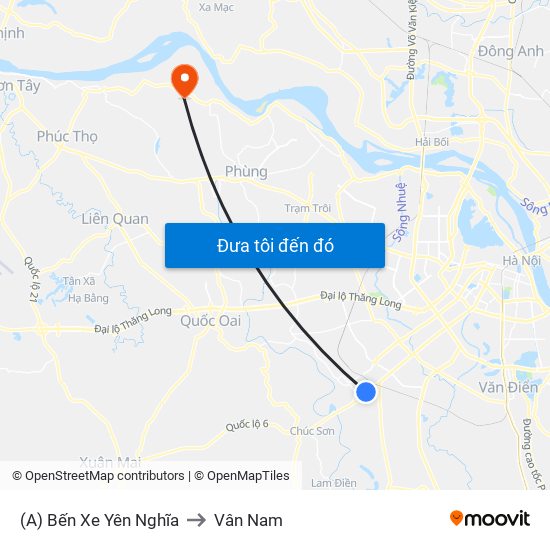 (A) Bến Xe Yên Nghĩa to Vân Nam map