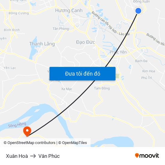 Xuân Hoà to Vân Phúc map