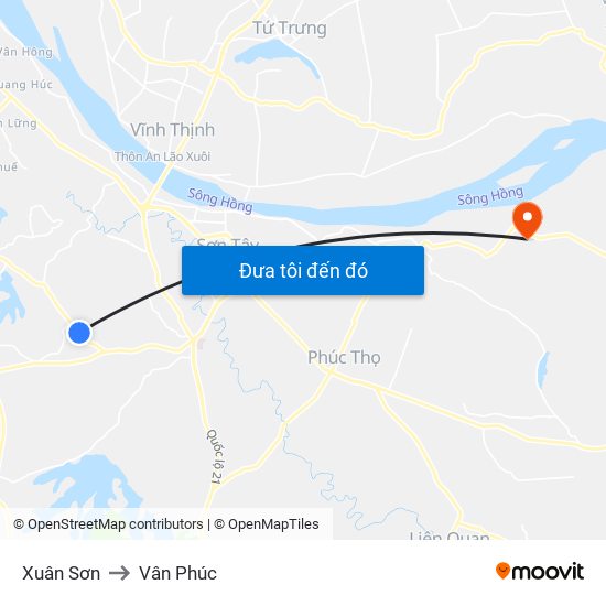 Xuân Sơn to Vân Phúc map