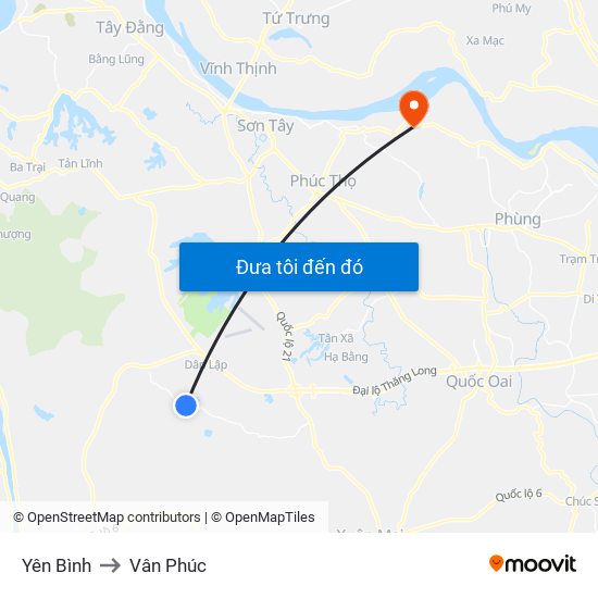 Yên Bình to Vân Phúc map