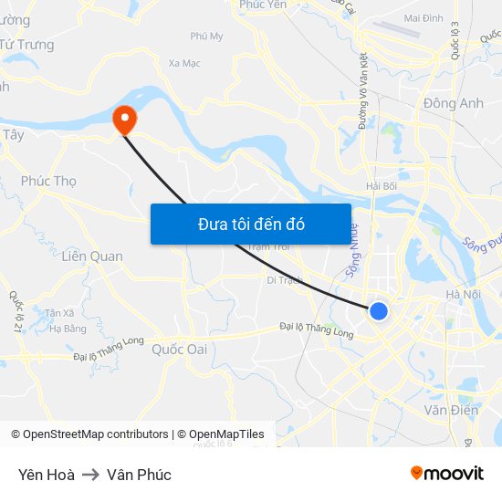 Yên Hoà to Vân Phúc map