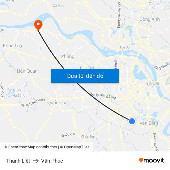 Thanh Liệt to Vân Phúc map
