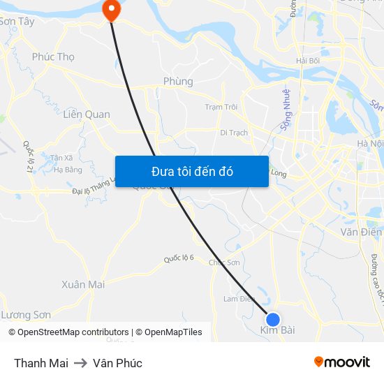 Thanh Mai to Vân Phúc map