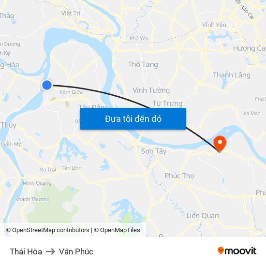 Thái Hòa to Vân Phúc map