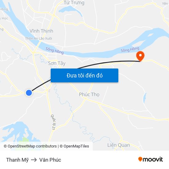 Thanh Mỹ to Vân Phúc map