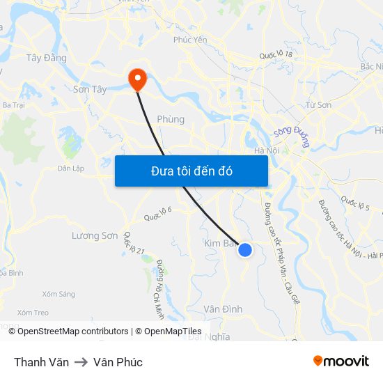 Thanh Văn to Vân Phúc map