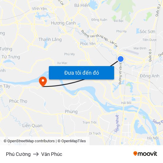 Phú Cường to Vân Phúc map