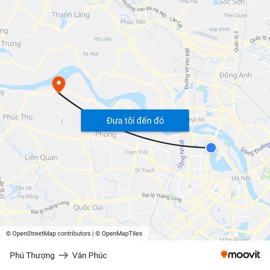 Phú Thượng to Vân Phúc map