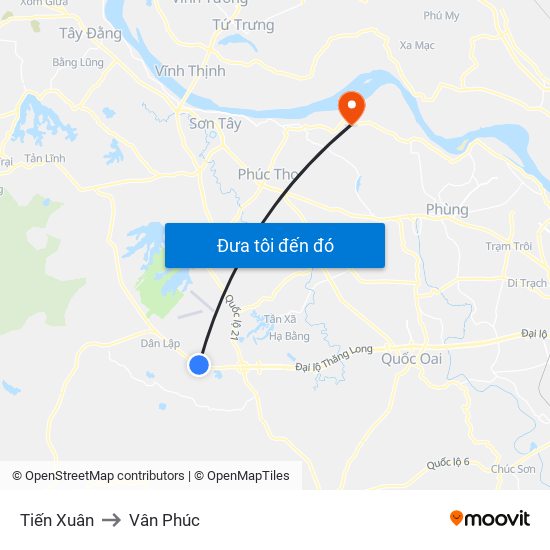 Tiến Xuân to Vân Phúc map