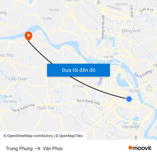 Trung Phụng to Vân Phúc map