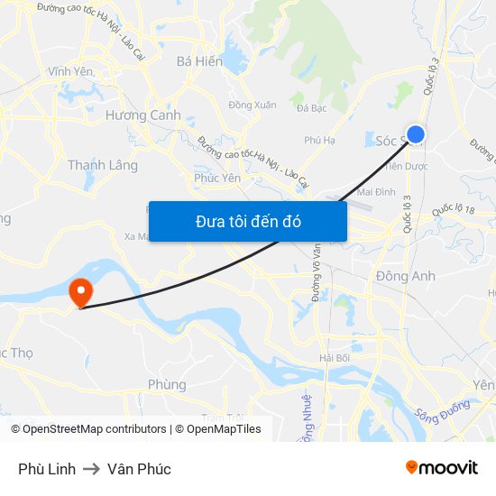 Phù Linh to Vân Phúc map