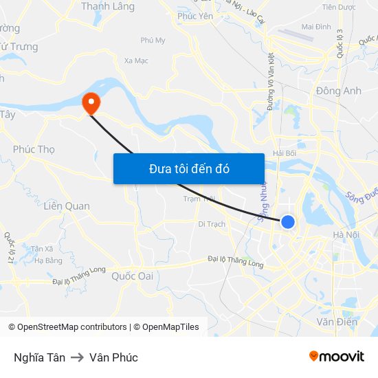 Nghĩa Tân to Vân Phúc map