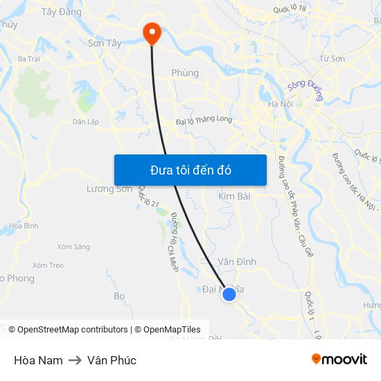 Hòa Nam to Vân Phúc map