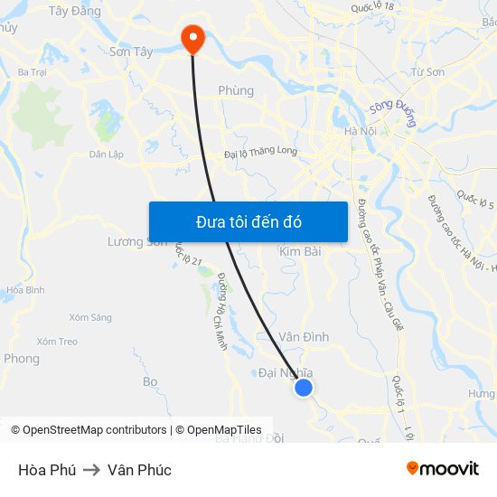 Hòa Phú to Vân Phúc map