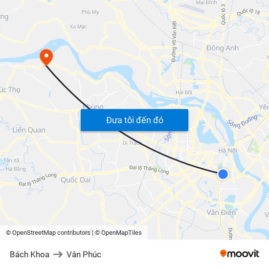 Bách Khoa to Vân Phúc map