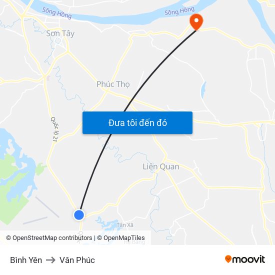 Bình Yên to Vân Phúc map