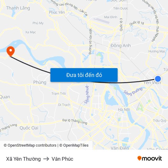 Xã Yên Thường to Vân Phúc map