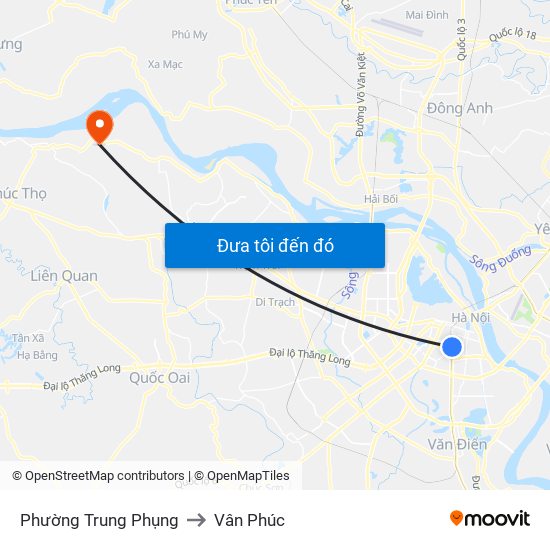 Phường Trung Phụng to Vân Phúc map