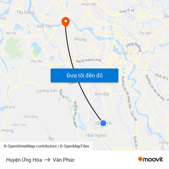 Huyện Ứng Hòa to Vân Phúc map