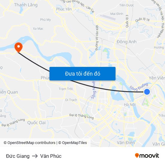 Đức Giang to Vân Phúc map