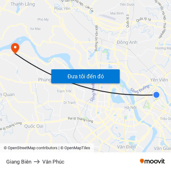 Giang Biên to Vân Phúc map