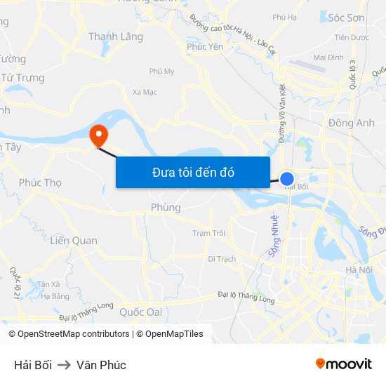 Hải Bối to Vân Phúc map