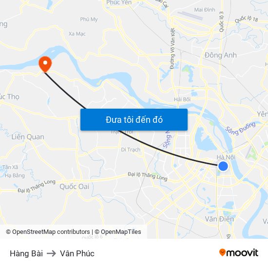 Hàng Bài to Vân Phúc map