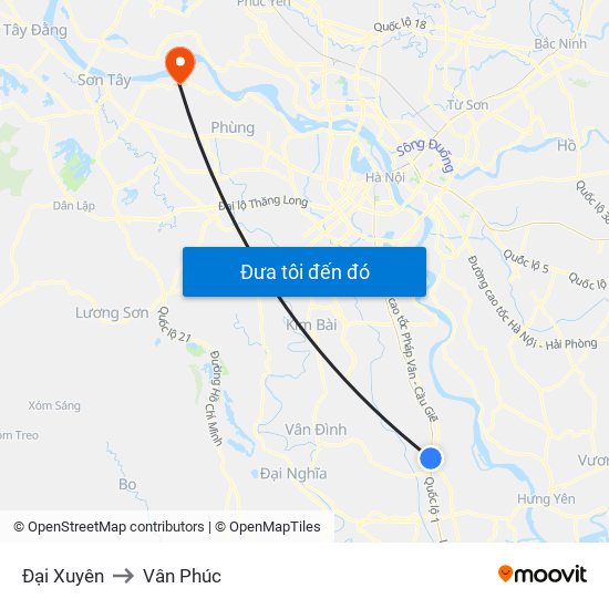 Đại Xuyên to Vân Phúc map
