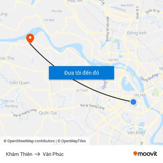 Khâm Thiên to Vân Phúc map