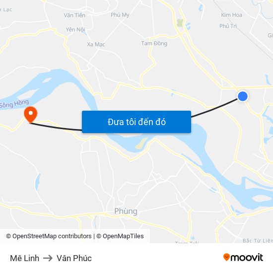 Mê Linh to Vân Phúc map