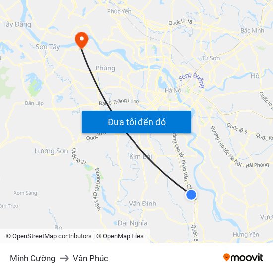 Minh Cường to Vân Phúc map