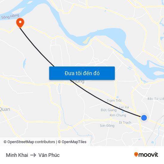 Minh Khai to Vân Phúc map