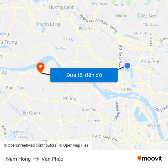 Nam Hồng to Vân Phúc map