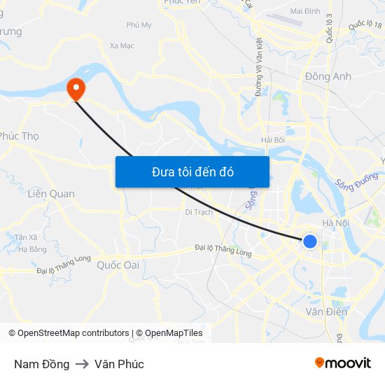 Nam Đồng to Vân Phúc map