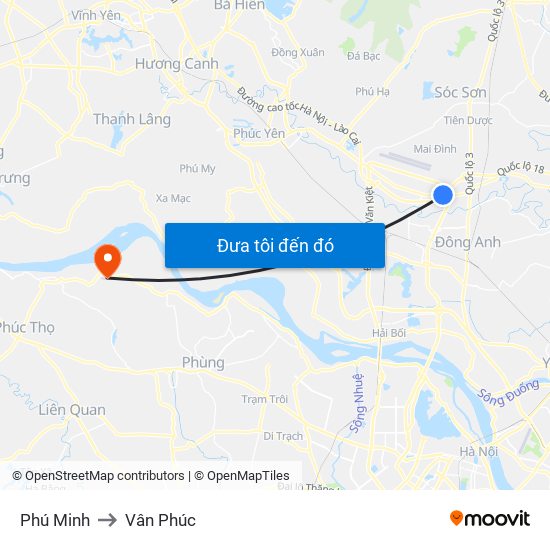 Phú Minh to Vân Phúc map