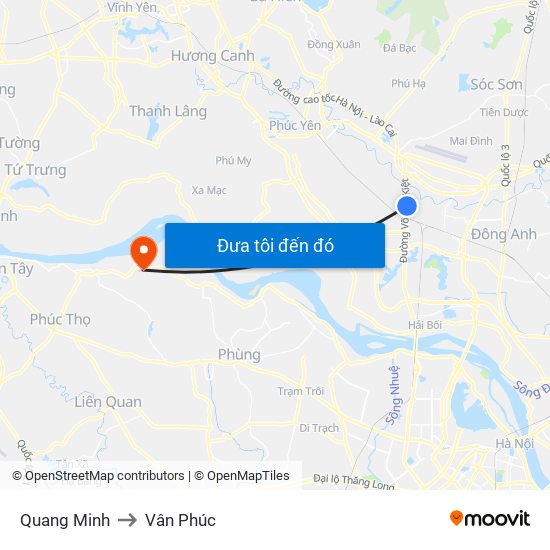 Quang Minh to Vân Phúc map