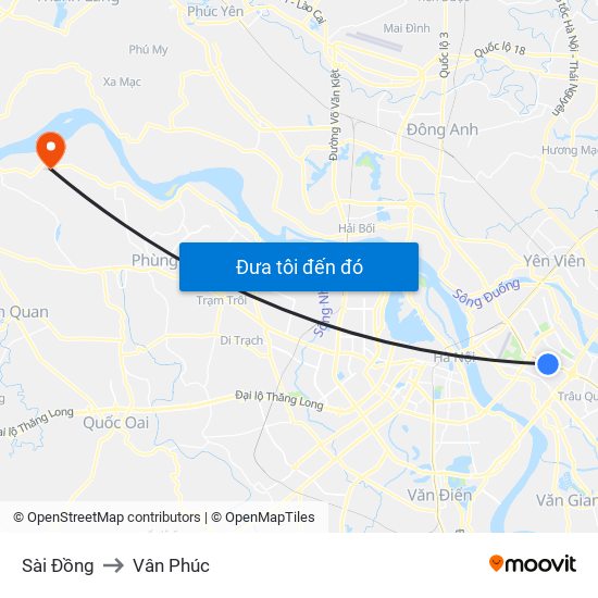 Sài Đồng to Vân Phúc map