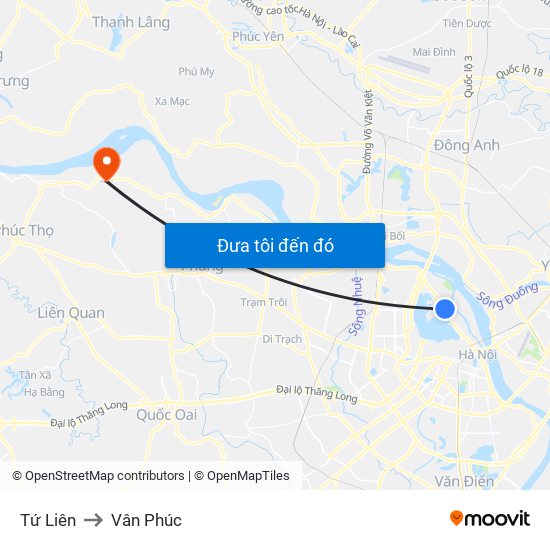 Tứ Liên to Vân Phúc map