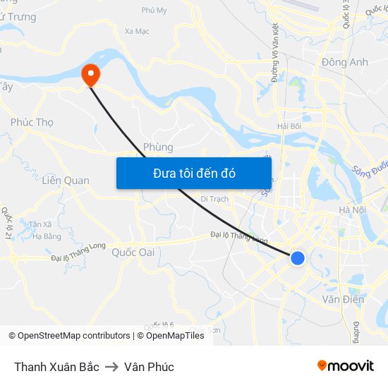 Thanh Xuân Bắc to Vân Phúc map