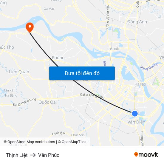 Thịnh Liệt to Vân Phúc map