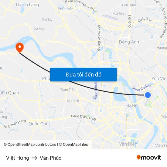 Việt Hưng to Vân Phúc map