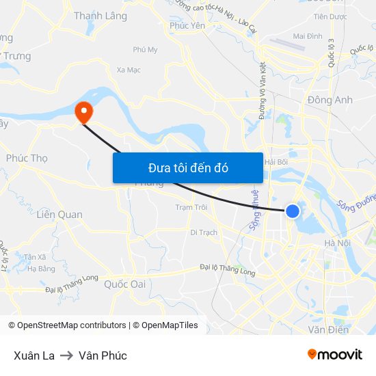 Xuân La to Vân Phúc map