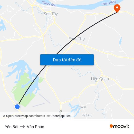 Yên Bài to Vân Phúc map