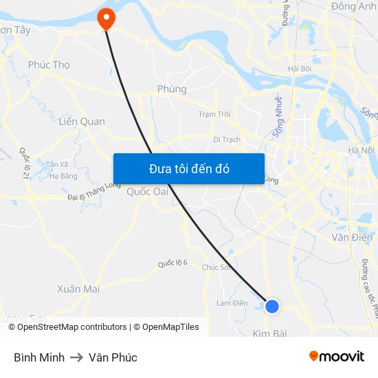 Bình Minh to Vân Phúc map