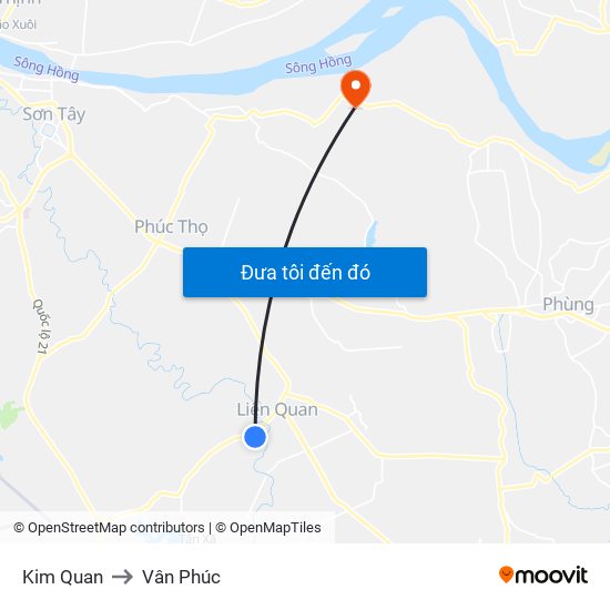 Kim Quan to Vân Phúc map