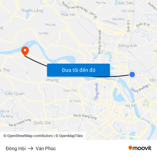 Đông Hội to Vân Phúc map