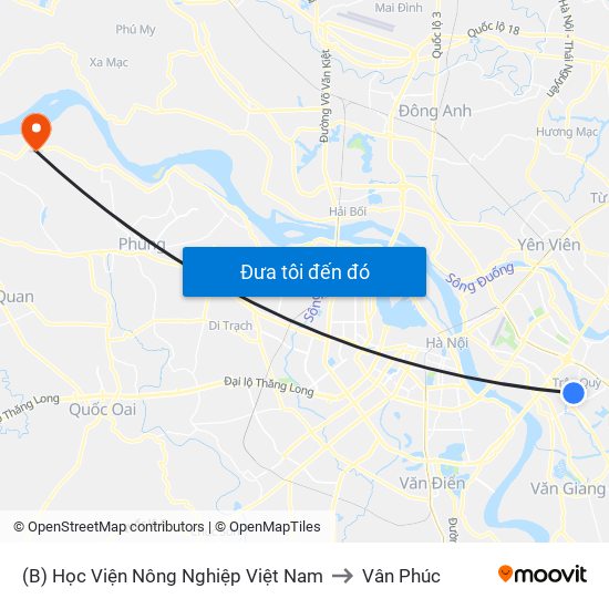 (B) Học Viện Nông Nghiệp Việt Nam to Vân Phúc map