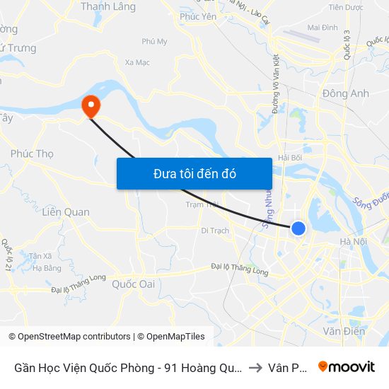 Gần Học Viện Quốc Phòng - 91 Hoàng Quốc Việt to Vân Phúc map